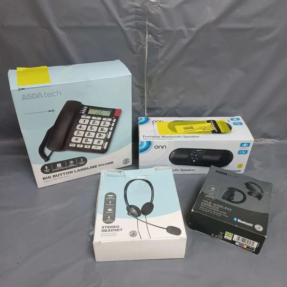 LOT OF APPROXIMATELY ELECTRICAL AND HOUSEHOLD ITEMS TO INCLUDE MATTRESS PROTECTOR, SPEAKERS AND CHARGERS