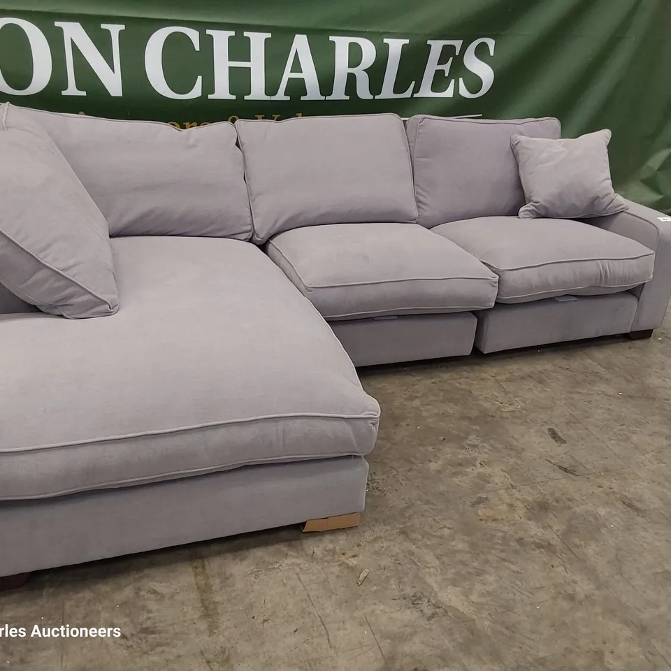 QUALITY BRITISH DESIGNER LARGE CHAISE SOFA GREY FABRIC