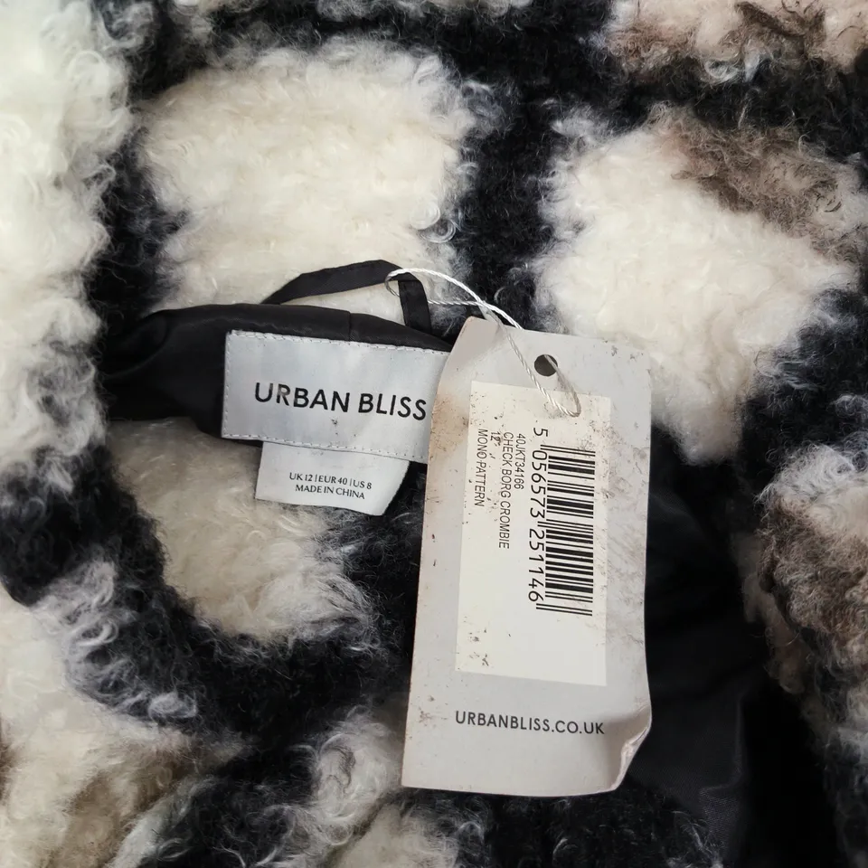 URBAN BLISS WOMEN'S FAUX FUR COAT – BLACK & WHITE CHECK, UK 12