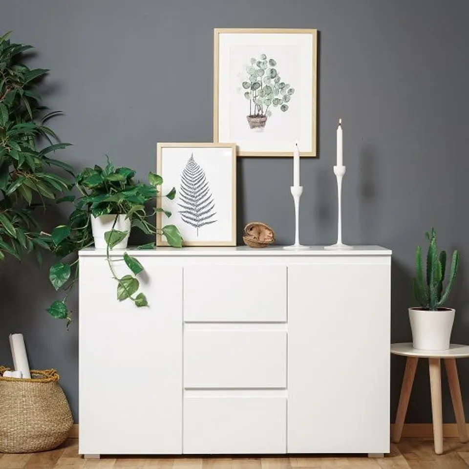 BRAND NEW BOXED HILARY CONTEMPORARY WOODEN SIDEBOARD IN WHITE (2 BOXES)