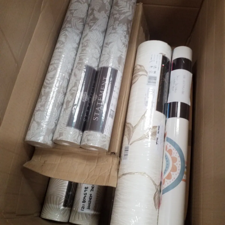 BOX CONTAINING ASSORTED ROLLS OF WALLPAPER
