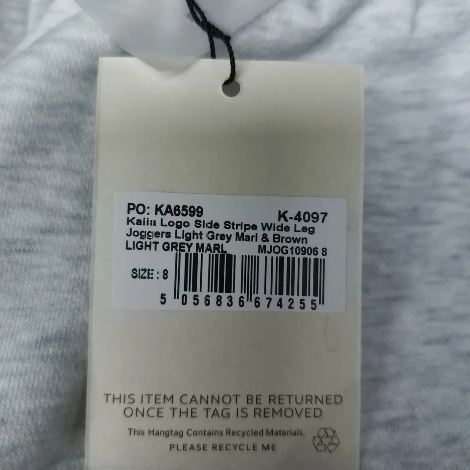 KAIIA LOGO SIDE STRIPE WIDE-LEG JOGGERS – LIGHT GREY MARL, UK 8