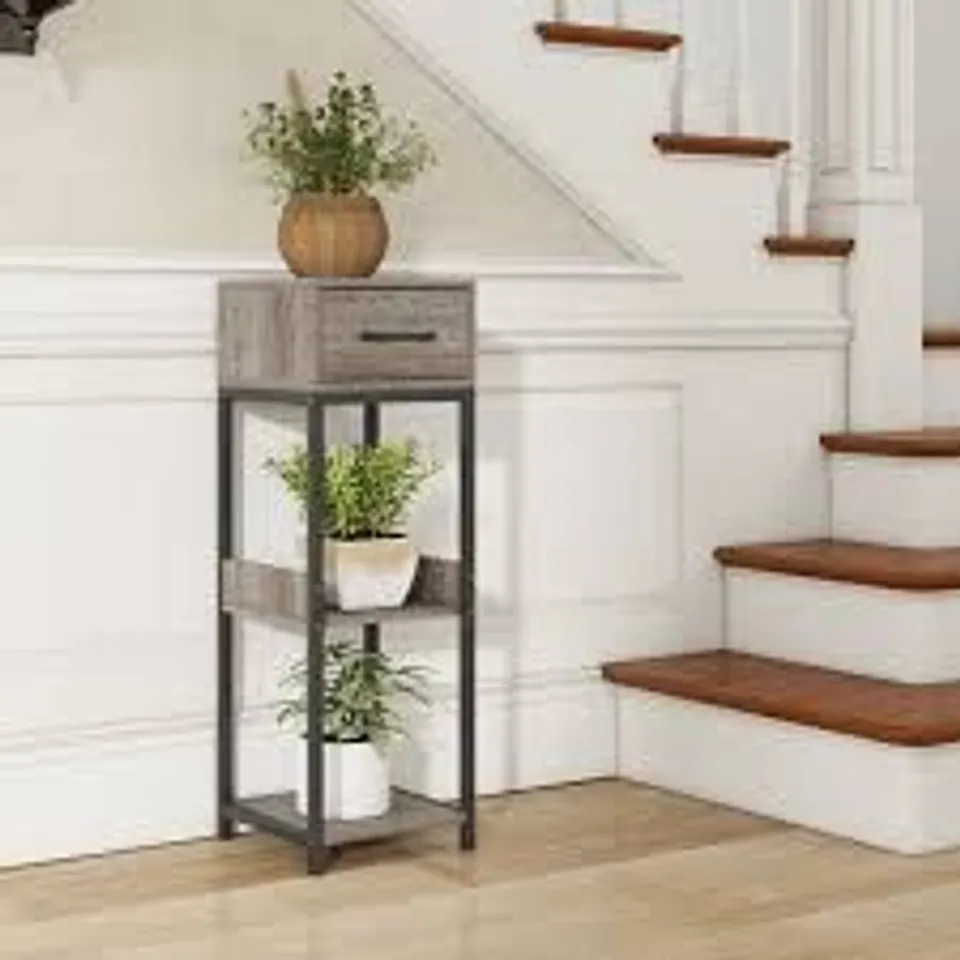 BOXED COSTWAY SINGLE DRAWER 3 SHELF GREY INDOOR PLANT STAND