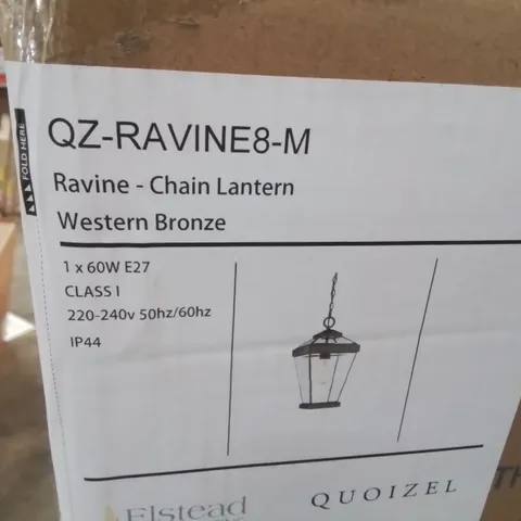 BOXED ELSTEAD LIGHTING RAVINE CHAIN LANTERN IN WESTERN BRONZE