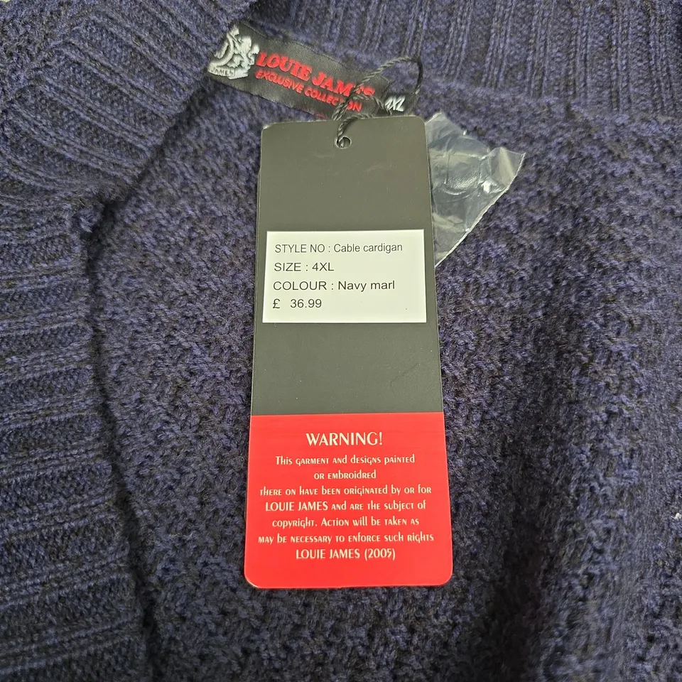 LOUIE JAMES CABLE CARDIGAN – NAVY MARL, 4XL