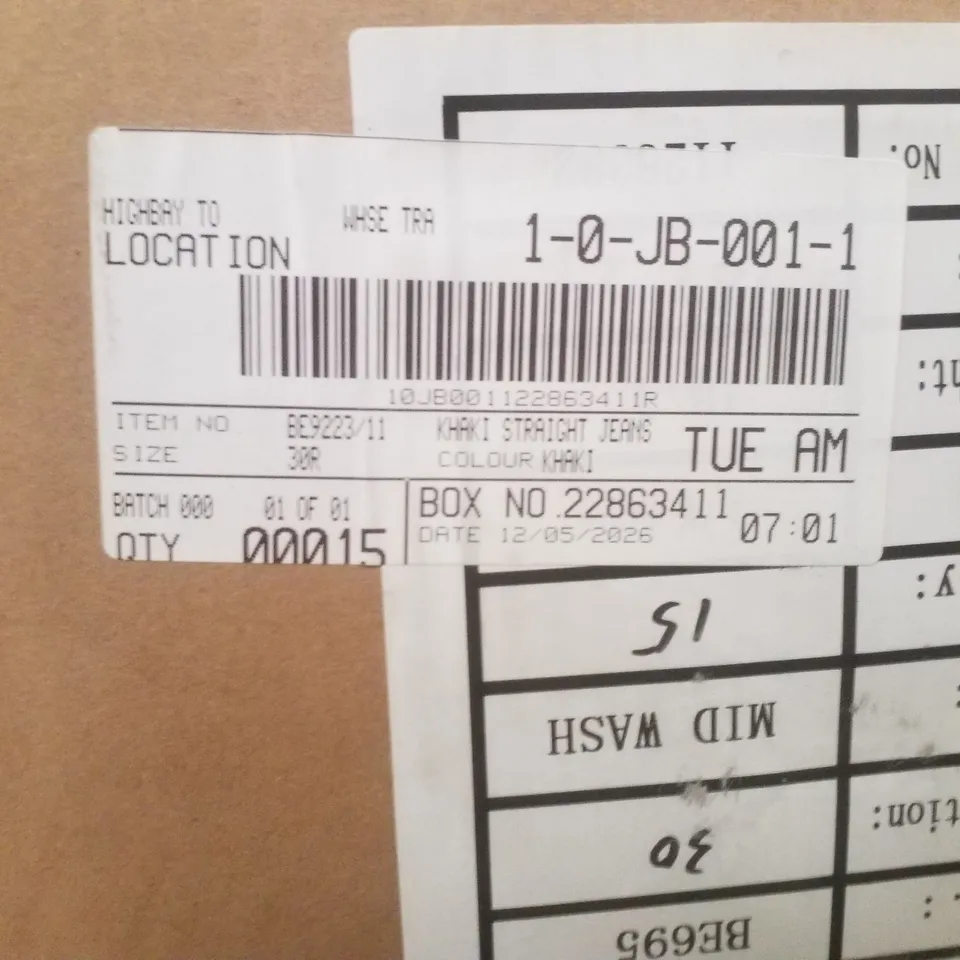 BOX CONTAINING APPROXIMATELY 15X BRAND NEW SIMPLY BE KHAKI STRAIGHT JEANS - COLOUR KHAKI - SIZE 30R