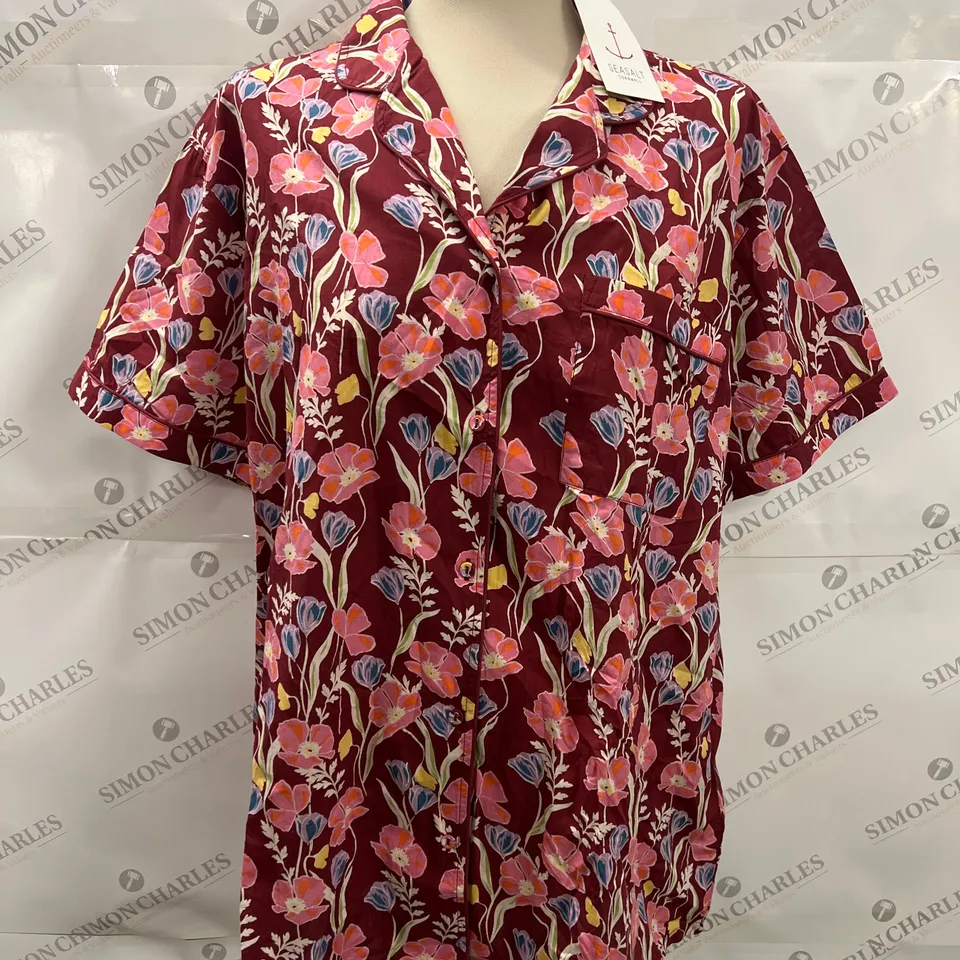 SEASALT CORNWALL NESTING BIRD POPPIES PYJAMAS IN BURGUNDY SIZE 18