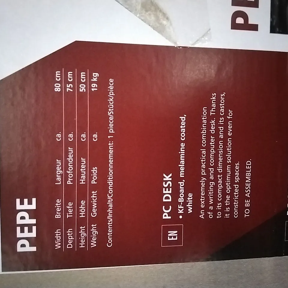 BOXED INTERLINK PEPE PC DESK IN WHITE , W80 X D75 X H50CM