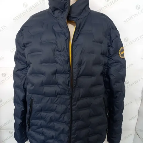 PEAK HEAVY PADDED JACKET IN NAVY WITH YELLOW LINER - SIZE UNSPECIFIED 