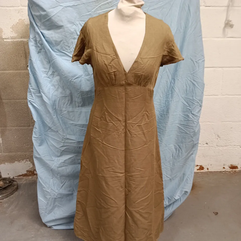 WHISTLES WOMEN'S DRESS - CAMEL/TAN V-NECK WRAP, UK 10
