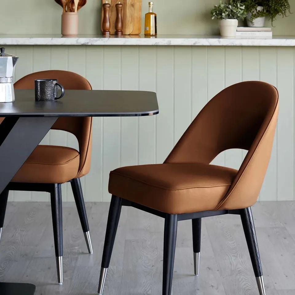 BOXED DANETTI CLOVER TAN FAUX LEATHER DINING CHAIR