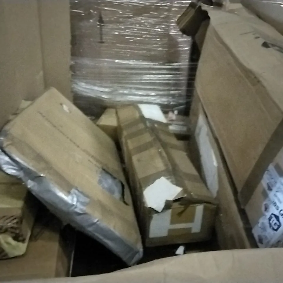 PALLET OF ASSORTED ITEMS INCLUDING BED RAIL GUARD, EAQ FENCE, FLAT PANEL TV WALL MOUNT, COMFURNI BABY SWING SET, HYPER EDEN BABY'S PLAY PEN, AIFEEL STAND MIXER