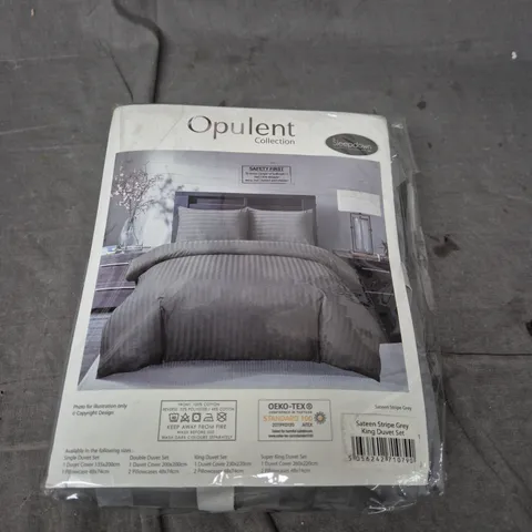 OPULENT COLLECTION SATEEN STRIPE GREY DUVET SET - KING 