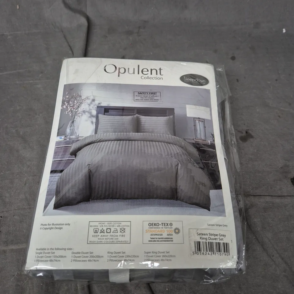 OPULENT COLLECTION SATEEN STRIPE GREY DUVET SET - KING 