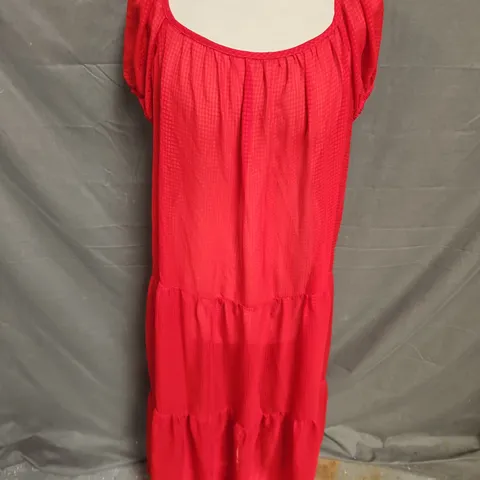 SOLID & STRIPED TIERED SHEER DRESS IN RED SIZE M