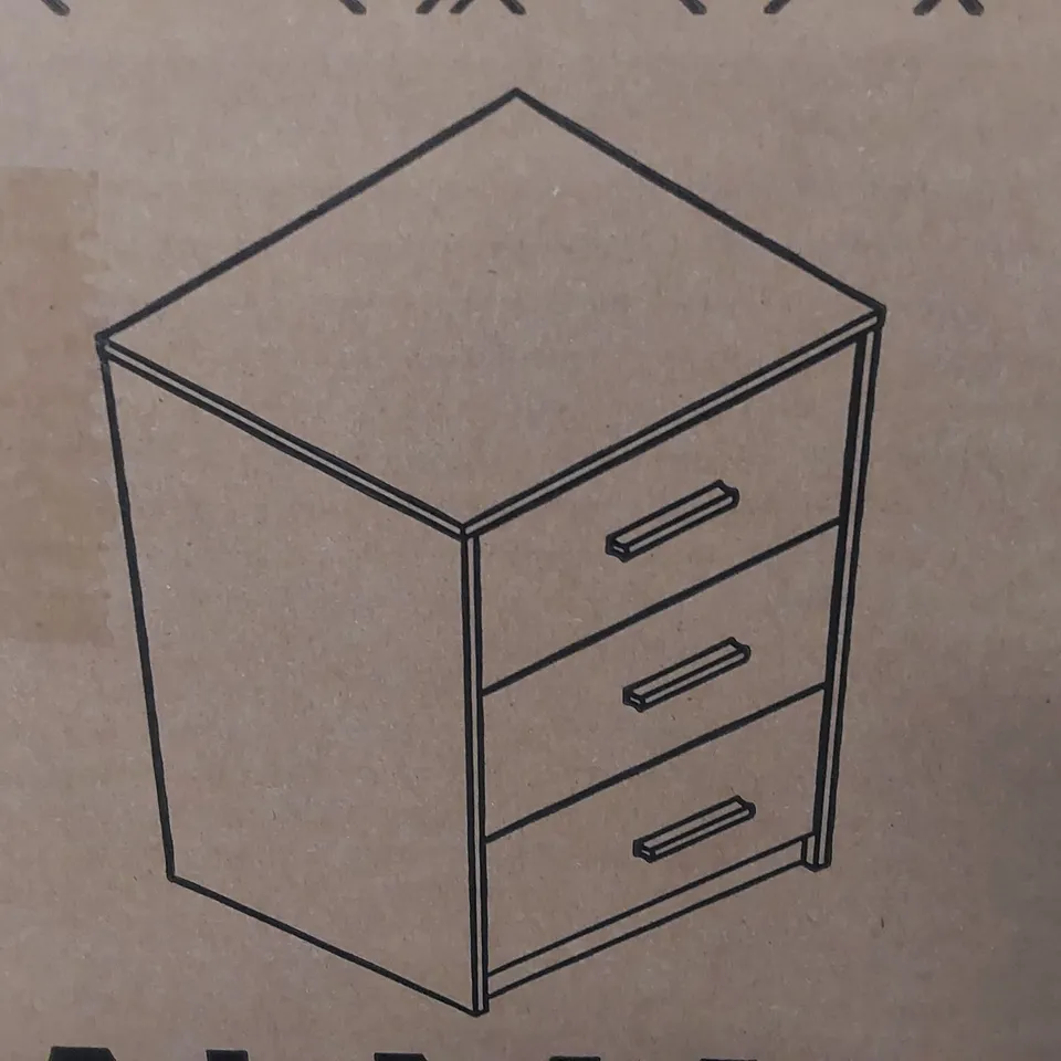 BOXED HOMEGA ALMARI 3 DRAWER BEDSIDE TABLE - ASH GREY/OAK COLOUR (2 BOXES)