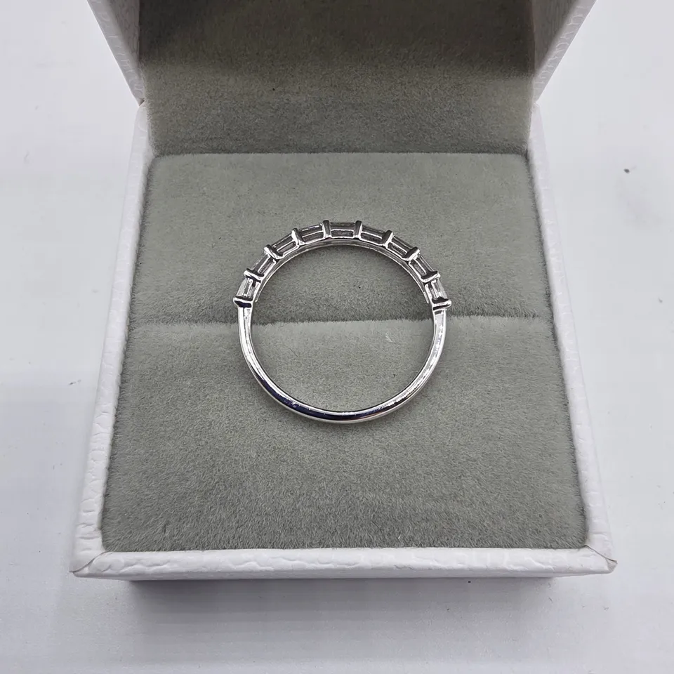 18CT WHITE GOLD HALF ETERNITY BAND SET WITH NATURAL BAGUETTE CUT DIAMONDS