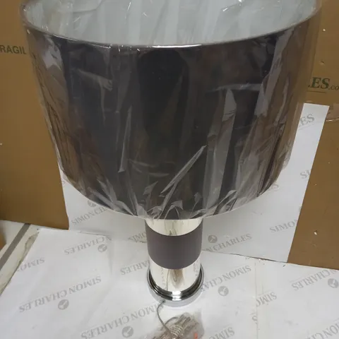 PAGAZZI SHAY TABLE LAMP - SILVER AND GREY FINISH, GREY LINEN SHADE