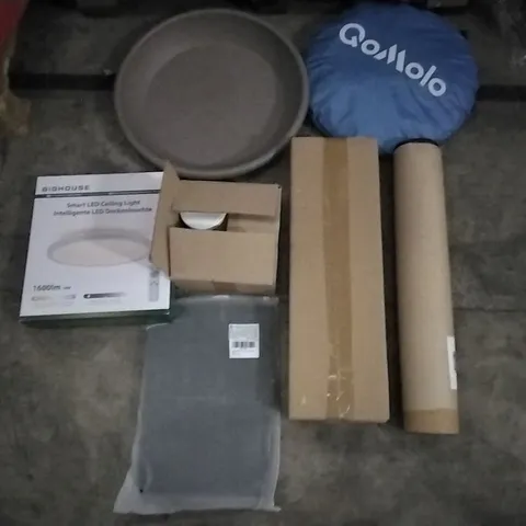 PALLET OF ASSORTED ITEMS INCLUDING SULMANS STAND FAN, QOMOLO POP UP TENT, BIGHOUSE SMART LED CEILING LIGHT, LIQUI MOLY INVISIBLE GLOVE, DOMINICA COLLECTION BY BEAUTY4BRITIAN, DID DESK FAN, DODGE