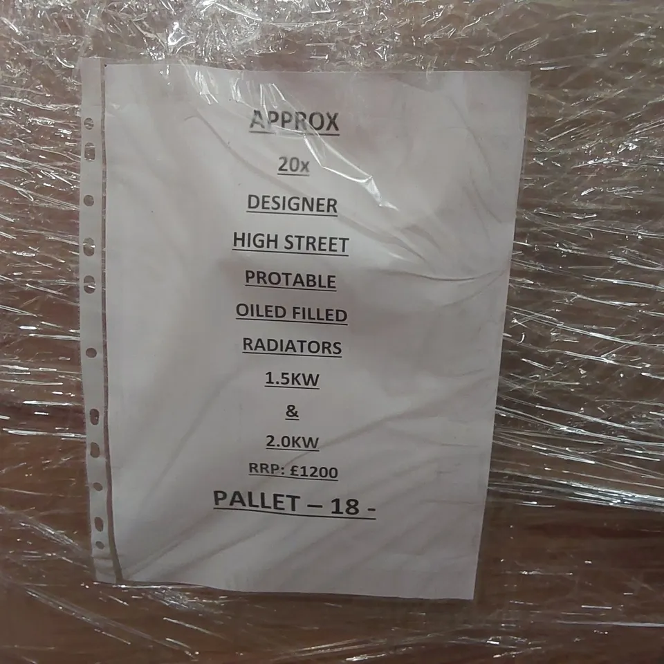 PALLET CONTAINING APPROXIMATELY 20x DESIGNER HIGH STREET PORTABLE OIL FILLED RADIATORS