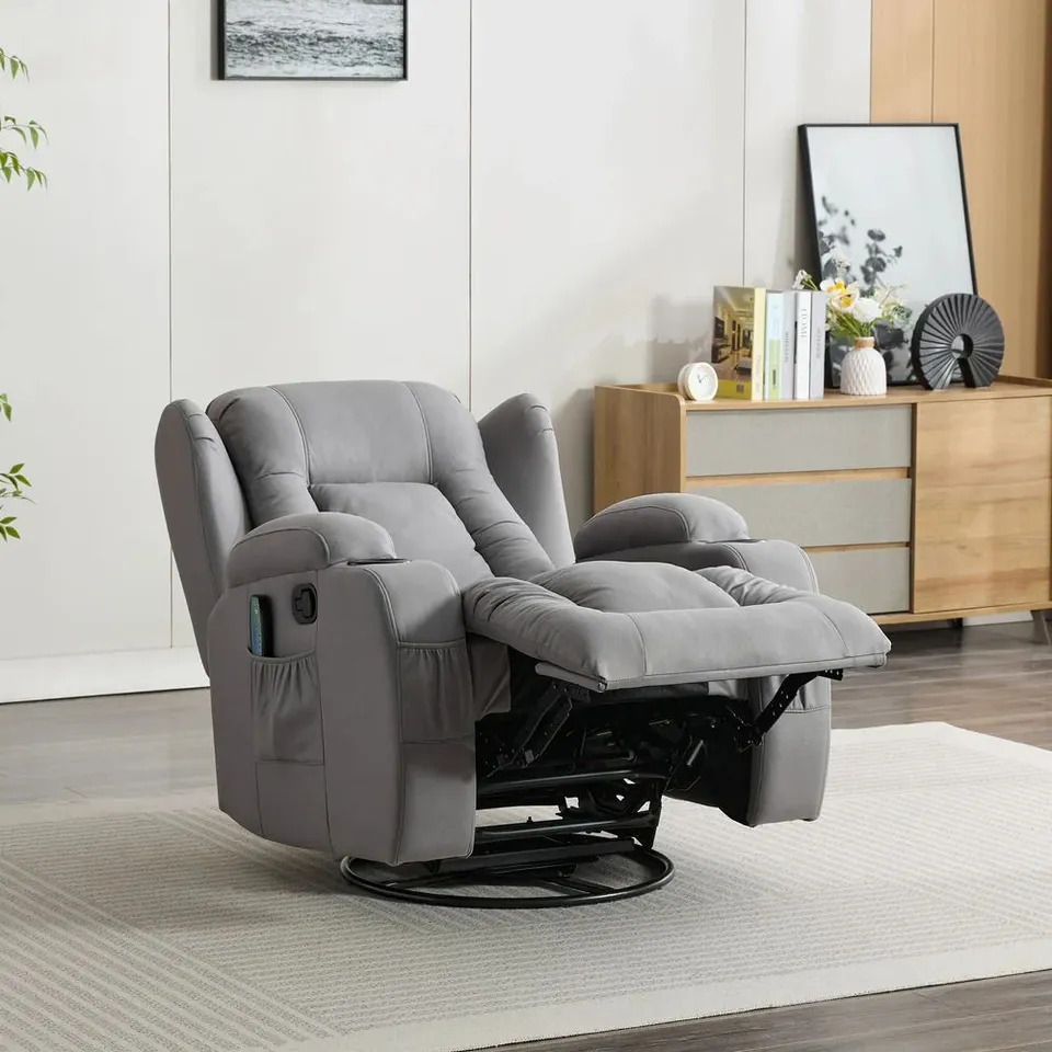 BOXED CAESAR ELECTRIC FABRIC RECLINER CHAIR - GREY (2 BOXES)