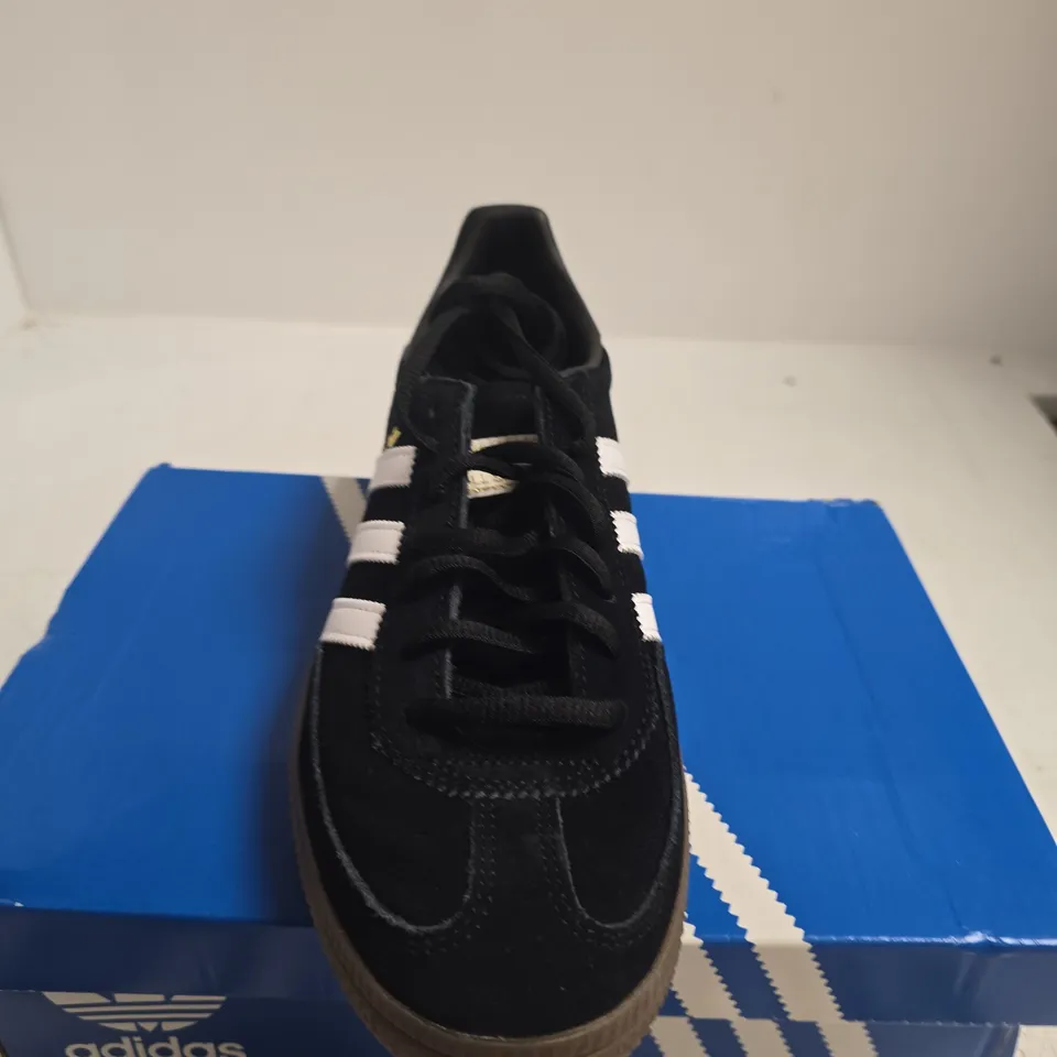 BOXED PAIR OF ADIDAS SPEZIAL BLACK SUEDE TRAINERS - SIZE 6