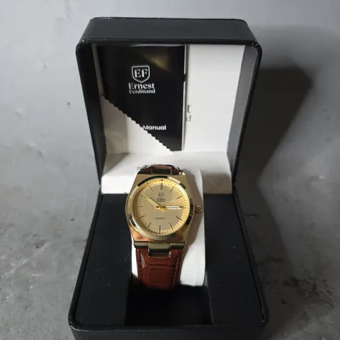 ERNEST FERDINAND WATCH β DAY DATE CALENDAR DIAL β LEATHER STRAP β 3ATM WATER RESISTANT - GIFT BOX