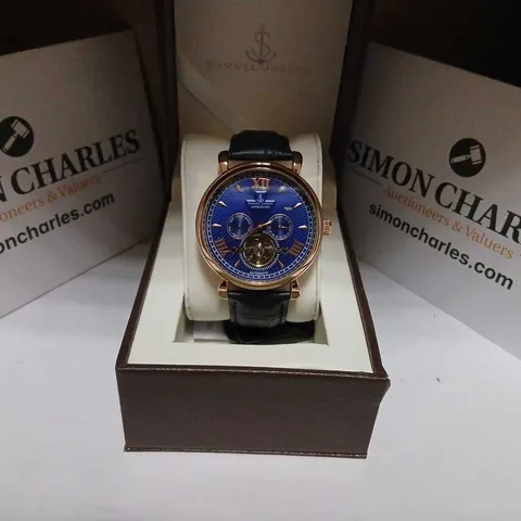 SAMUEL JOSEPH AUTOMATIC LIMITED EDITION ROSE GOLD BLUE DIAL WATCH – SJ0006 (BOXED)