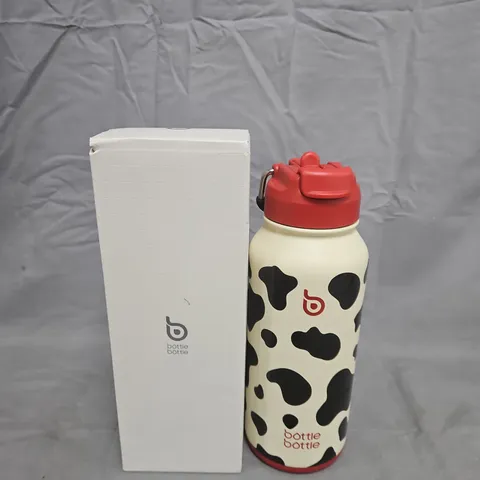 BOTTLE BOTTLE COW PRINT WATER BOTTLE WITH RED CAP