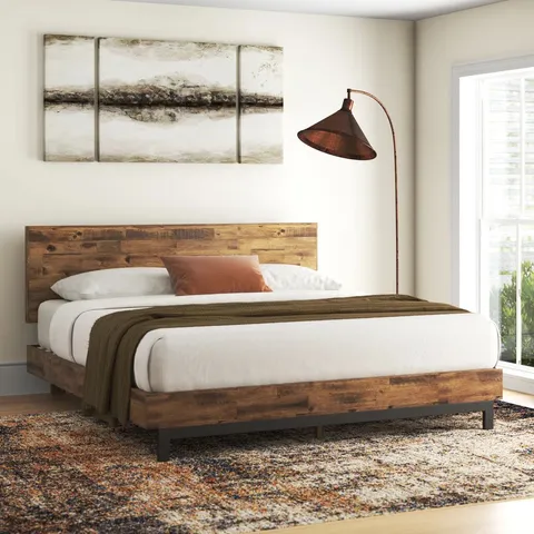 BOXED FILLMORE SOLID WOOD BED FRAME WITH ADJUSTABLE HEADBOARD - SIZE UNSPECIFIED 