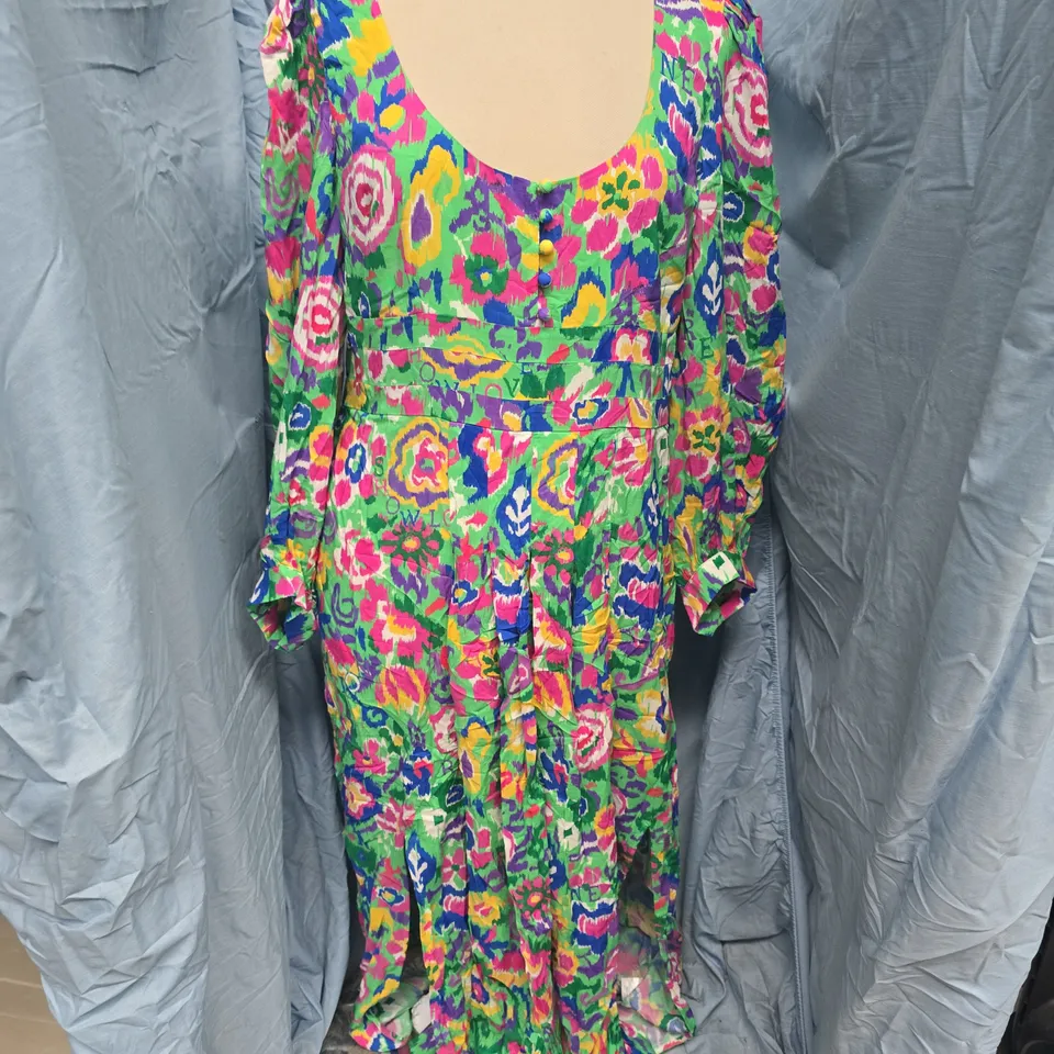 RIXO ALFIE DRESS IKAT DRESS IN GREEN - UK 14