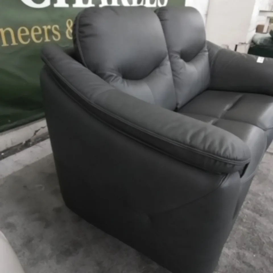 DESIGNER G PLAN MADE JACKSON CAMRIDGE PETROL BLUE LEATHER TWO SEATER SOFA