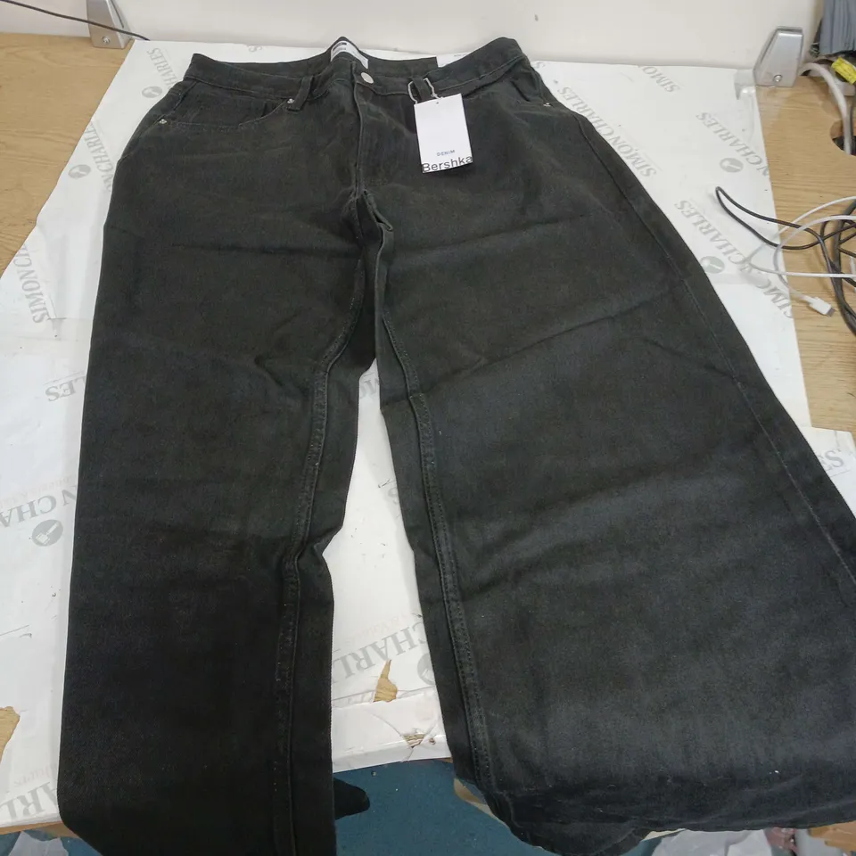 BERSHKA BLACK DENIM JEANS WIDE LEG SIZE UK 44