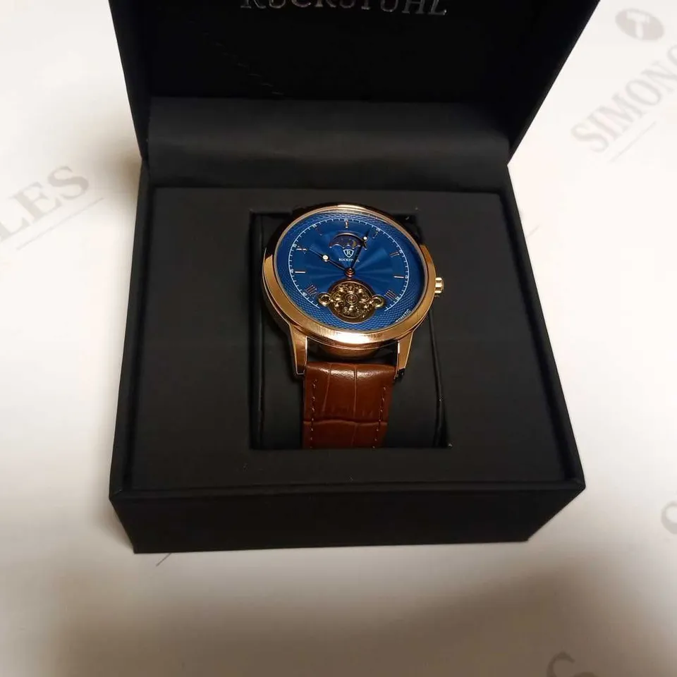 MENS RUCKSTUHL AUTOMATIC DIAL – R100 -TOURBILLION DESIGN DIAL – GLASS EXHIBITION BACK – LEATHER STRAP