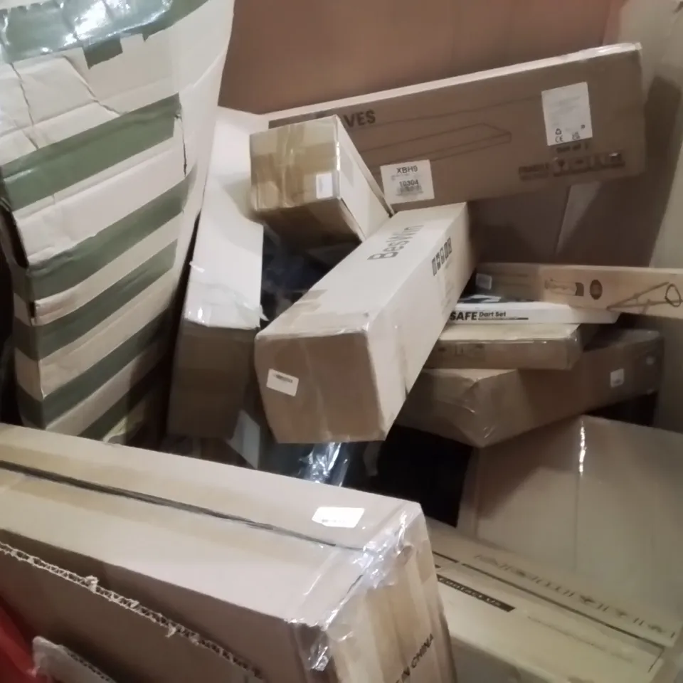 PALLET OF ASSORTED HOUSEHOLD GOODS AND PRODUCTS TO INCLUDE;DARTBOARD SOFT TIP,FLOATING SHELVES,CUTLERY TRAY