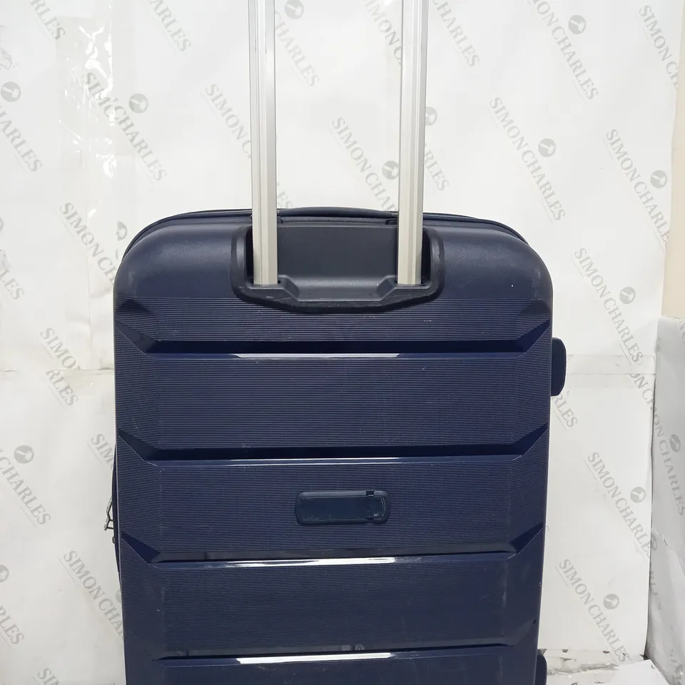 ROCK LARGE 4 WHEELED PLASTIC SUITCASE BLUE WITH LOCK