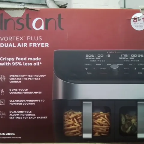 BOXED INSTANT VORTEX 8 IN 1 DUAL AIR FRYER 7.6L 