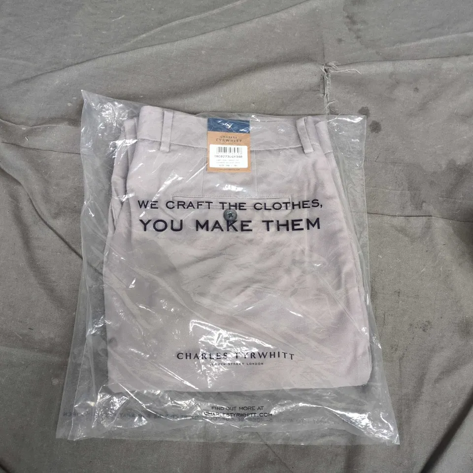 BAGGED CHARLES TYRWHITT LIGHT GREY CLASSIC FIT ULTIMATE NON-IRON CHINO TROUSERS – 34W X 30L