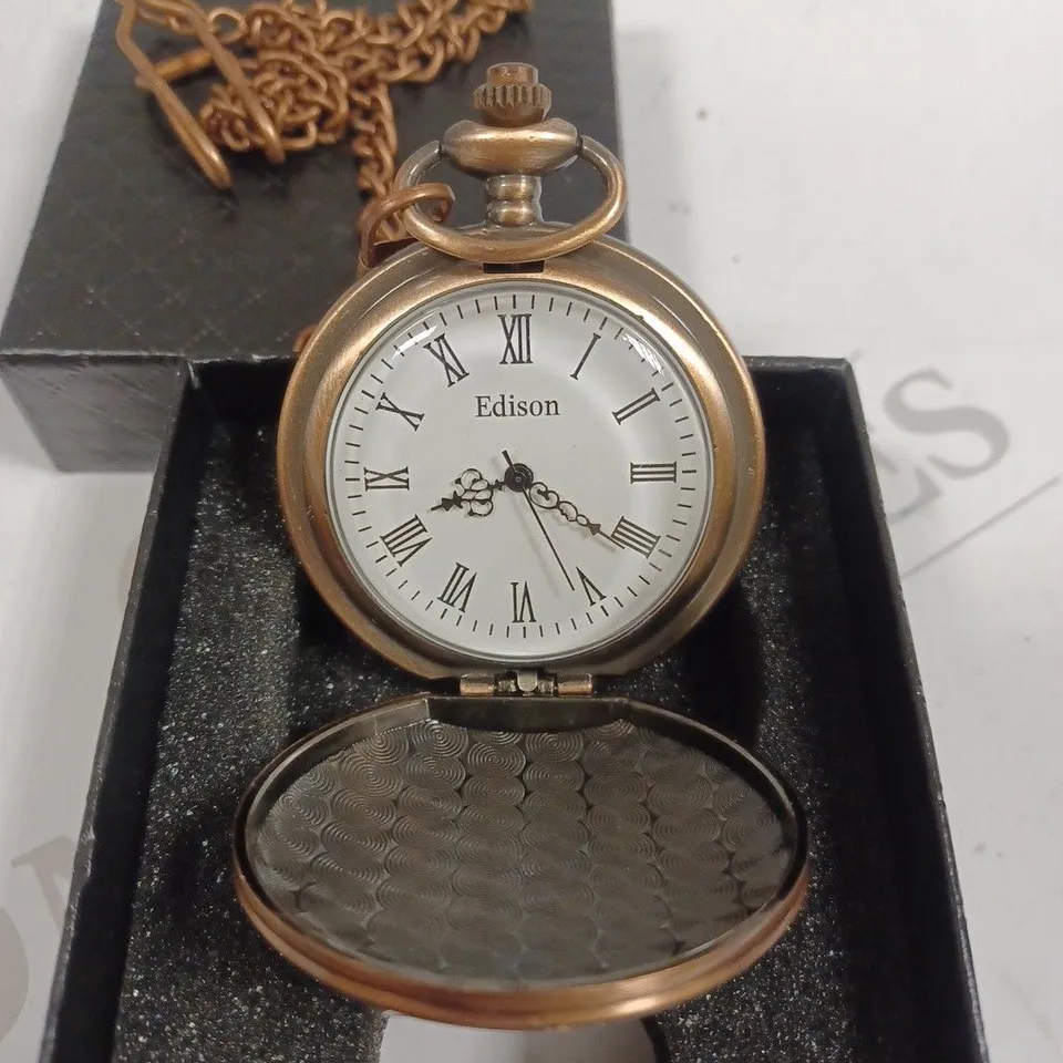 EDISON ROSE COLOUR POCKET WATCH WITH CHAIN 