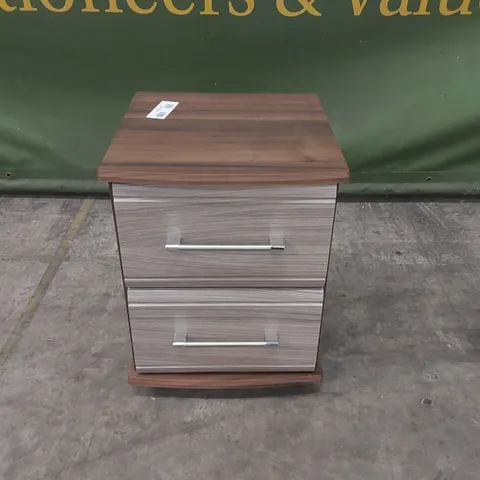 DESIGNER 2 DRAWER WOODEN BEDSIDE TABLE ON WHEELS