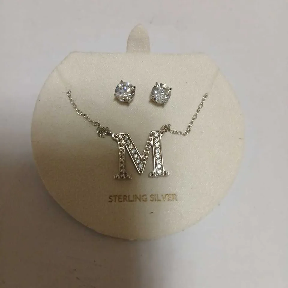 DIAMONIQUE 1.9CT TW INITIAL PENDANT & EARRING SET IN BAUBLE STERLING SILVER 