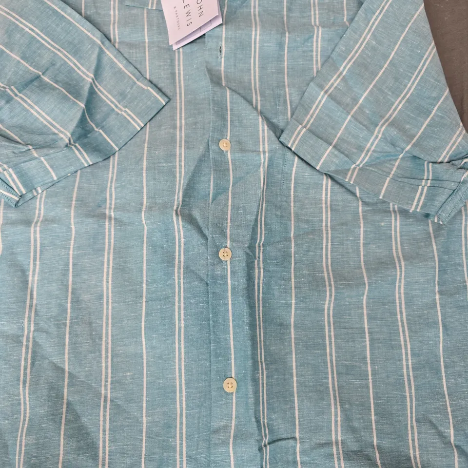 JOHN LEWIS SHORT SLEEVE STRIPE SHIRT IN LIGHT BLUE SIZE MEDIUM