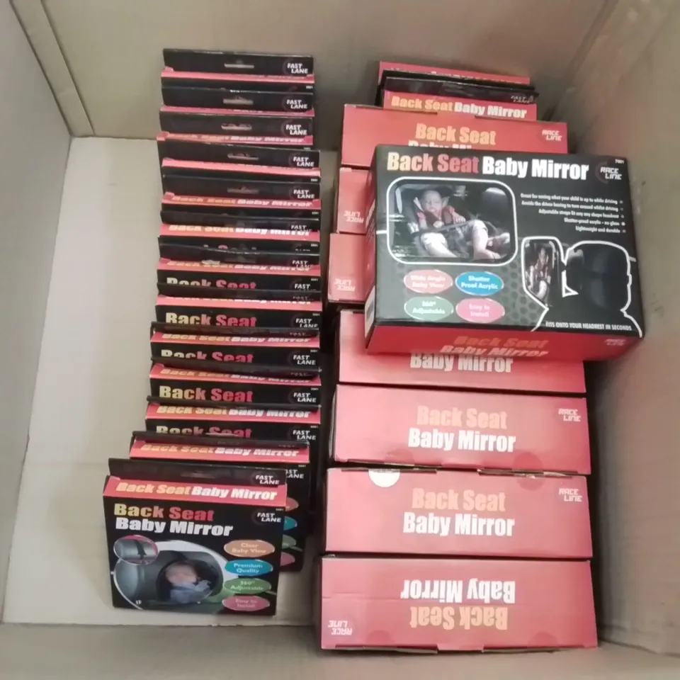 BOX CONTAINING APPROXIMATELY 22 BRAND NEW BABY BACK SEAT MIRRORS