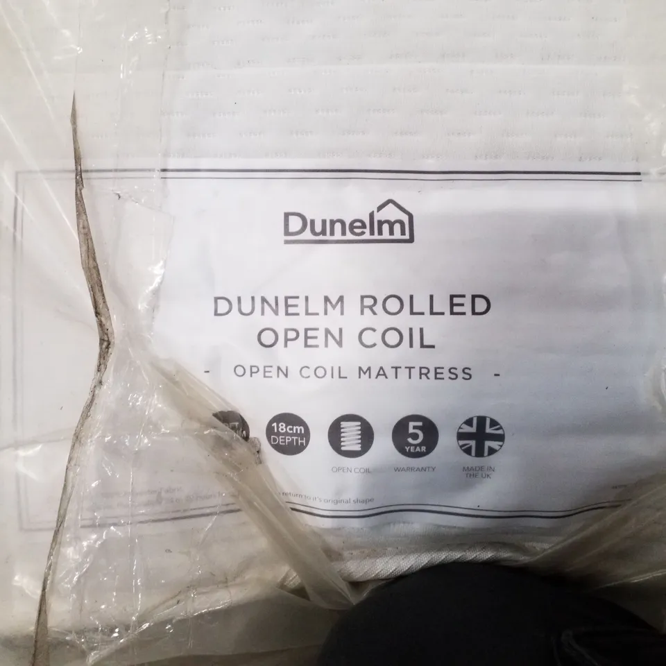 BAGGED QUALITY DUNELM ROLLED OPEN COIL 120CM SMALL DOUBLE MATTRESS 