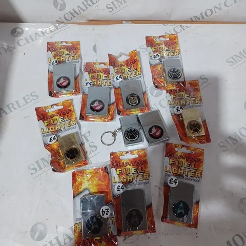 APPROXIMATELY 10 ASSORTED ZIPPO WINDPROOF LIGHTERS IN VARIOUS DESIGNS