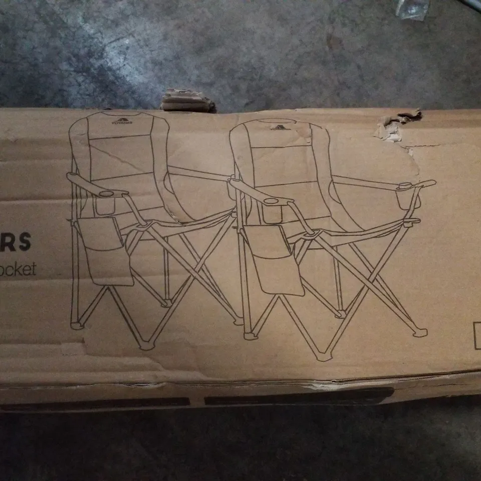 BOXED VOYAGER SET OF 2 PADDED CAMPING CHAIRS - BLACK & GREY