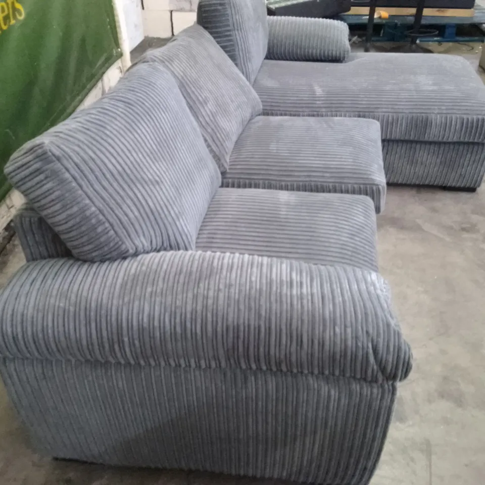 QUALITY DESIGNER 2PCS CORNER SOFA WITH LHF CHAISE - GREY CORDUROY FABRIC 