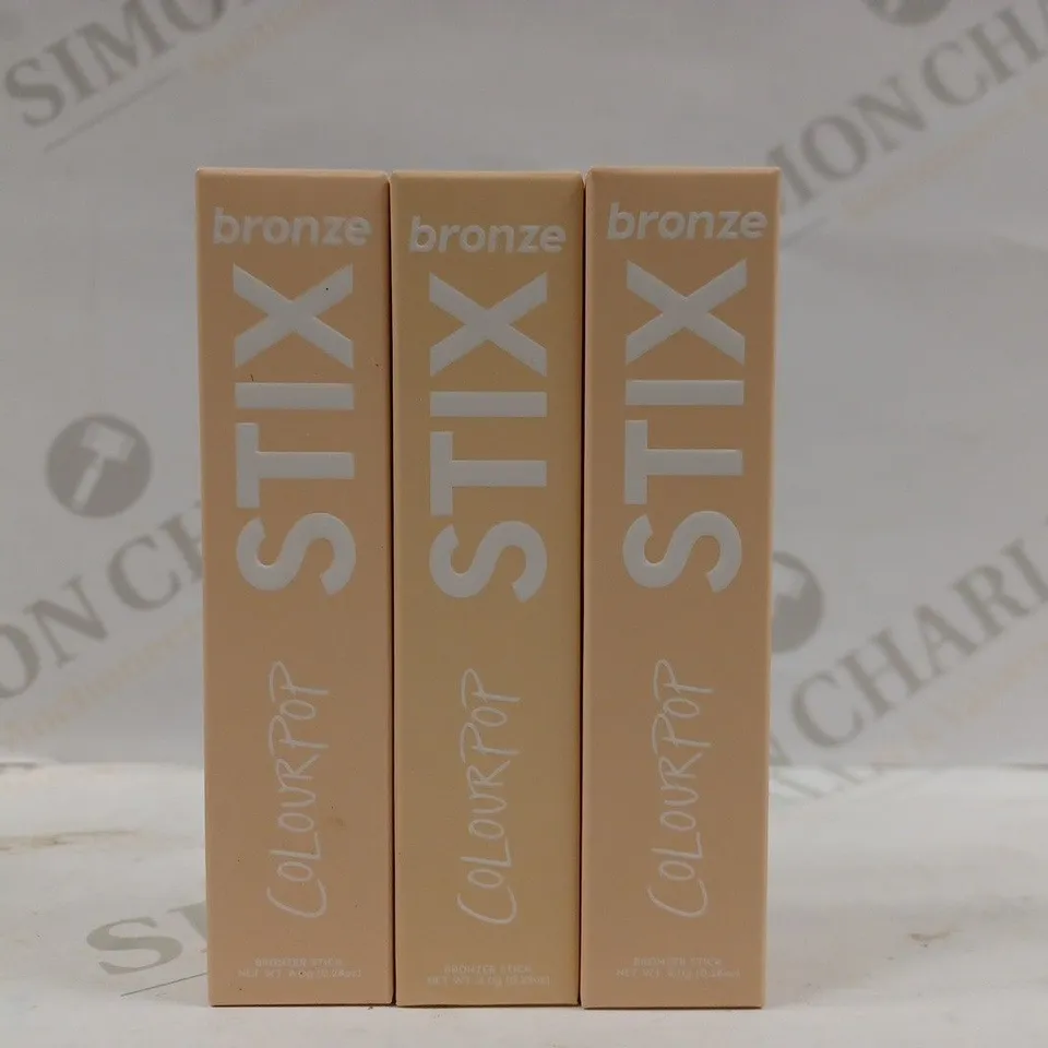 BOX OF 3 ASSORTED COLOURPOP STIX BRONZE TO INCLUDE LA JOLLA COVE, SHELL BEACH, MOONSTONE BEACH