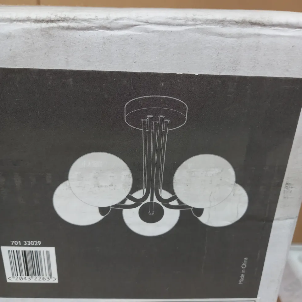 JOHN LEWIS ODYSSEY 5 LIGHT CHROME EFFECT OPAL GLASS SHADES CEILING FITTING