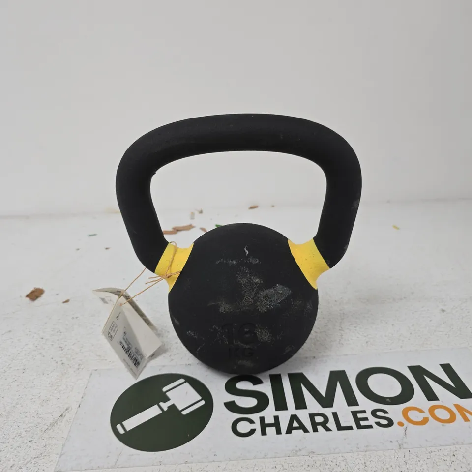 DECATHLON 16 KG KETTLEBELL – BLACK WITH YELLOW NECK BANDS